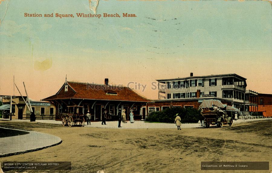 Postcard: Station and Square, Winthrop Beach, Massachusetts